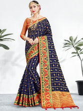 Navy Blue Banarasi Art Silk Woven Saree